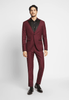 Tiavllya Fashion 2 Pieces Mens Burgundy Suit Flat Peak Lapel Tuxedos For Wedding (Blazer+Pants)