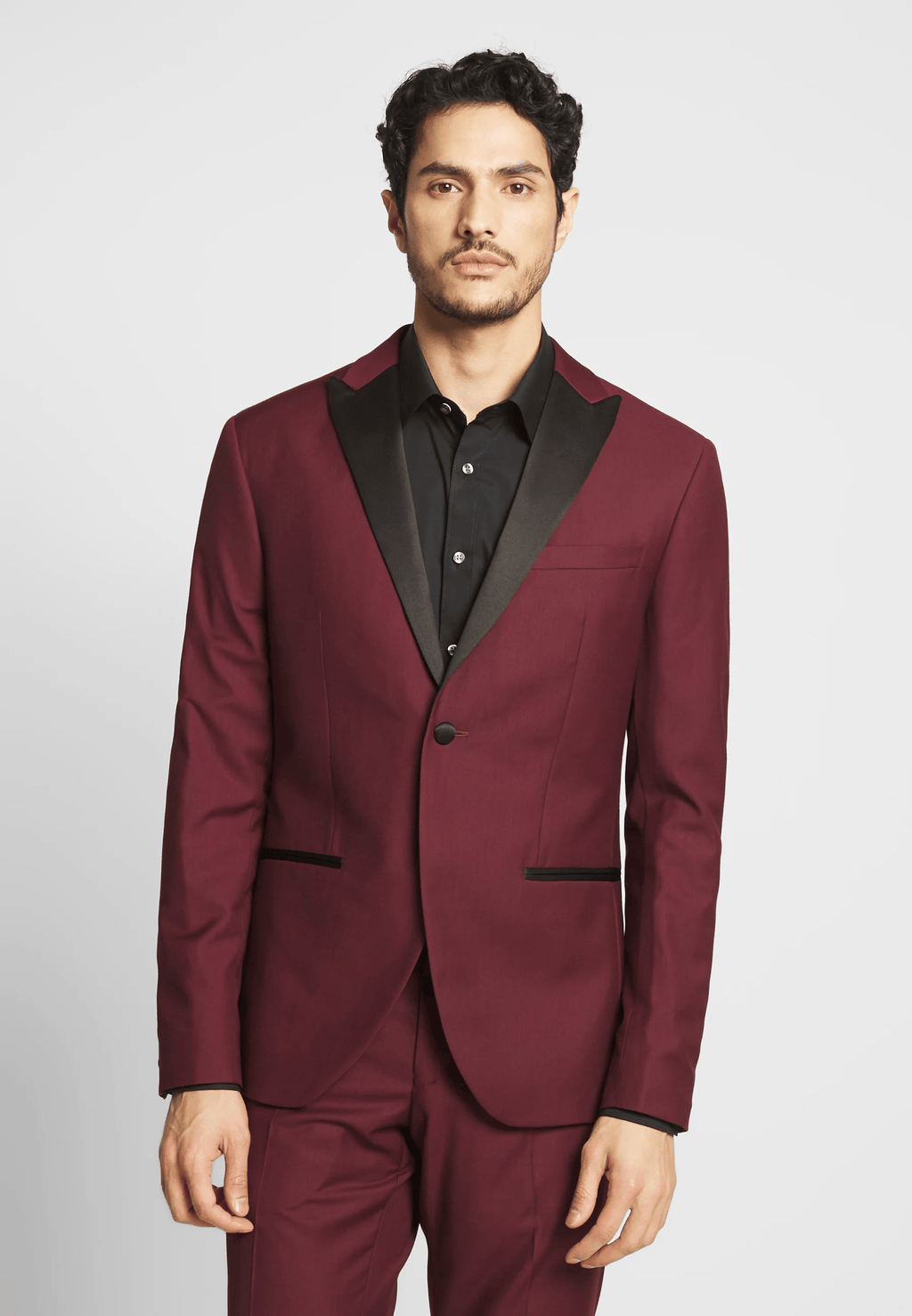 Tiavllya Fashion 2 Pieces Mens Burgundy Suit Flat Peak Lapel Tuxedos For Wedding (Blazer+Pants)
