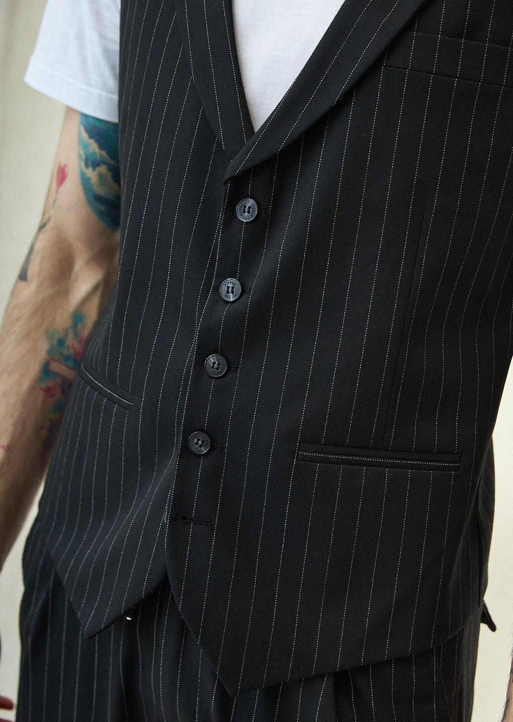 Tiavllya Fashion 2 Pieces Mens Stripe Suit Flat Peak Lapel Vest Suit For Wedding (Vest + Pants)