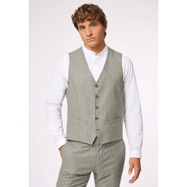 Tiavllya Fashion 2 Pieces Mens Stripe Suit Flat V Neck Vest Suit For Wedding (Vest + Pants)
