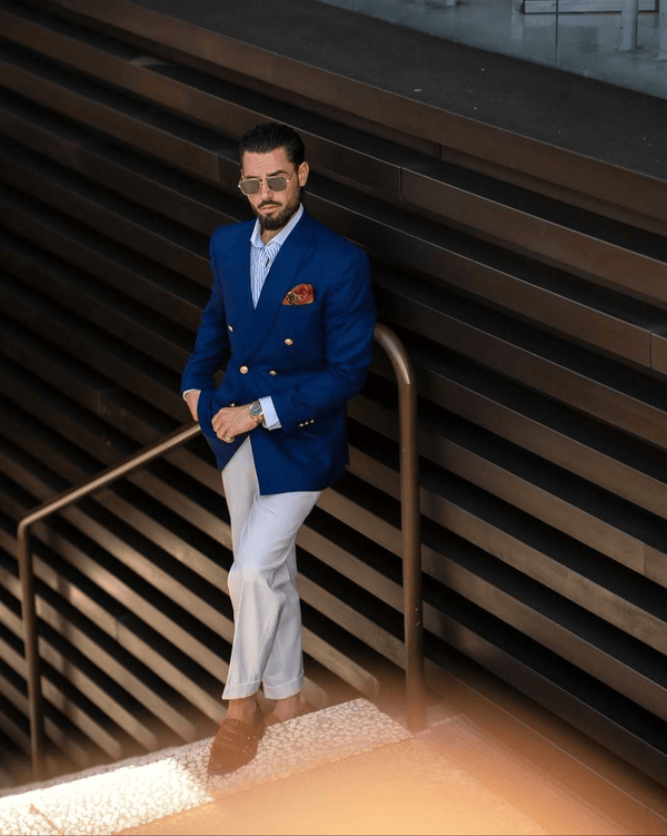 Tiavllya Fashion 2 Pieces Mens Suit Flat Double Breasted Tuxedos For Wedding (Blazer+Pants)