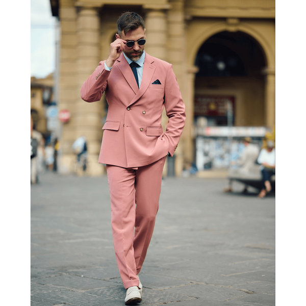 Tiavllya Fashion 2 Pieces Mens Suit Flat Double Breasted Tuxedos For Wedding (Blazer+Pants)