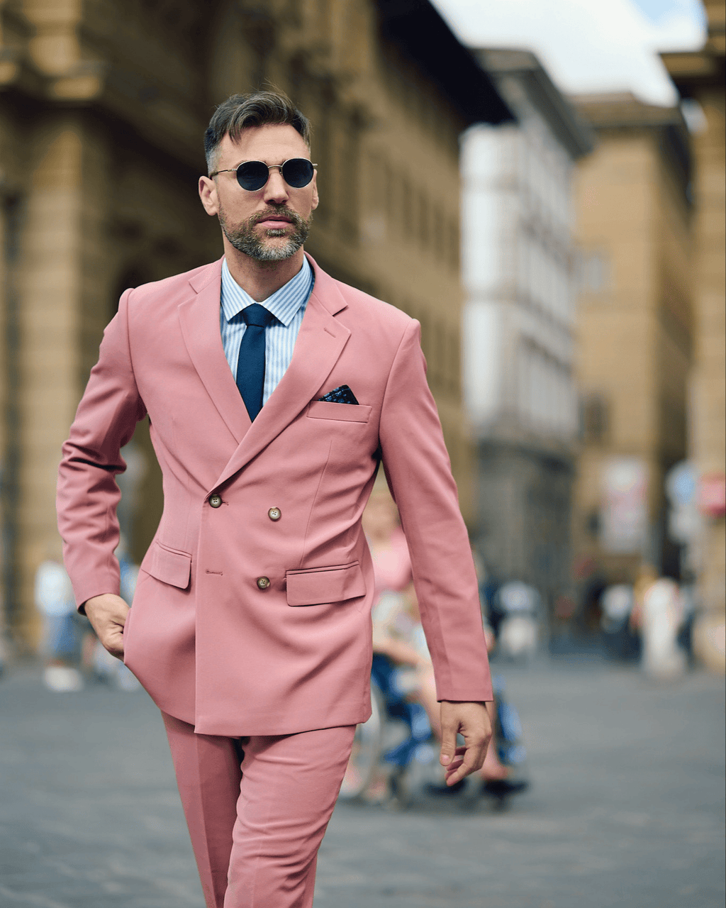 Tiavllya Fashion 2 Pieces Mens Suit Flat Double Breasted Tuxedos For Wedding (Blazer+Pants)