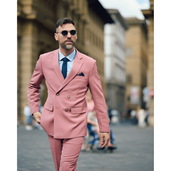 Tiavllya Fashion 2 Pieces Mens Suit Flat Double Breasted Tuxedos For Wedding (Blazer+Pants)