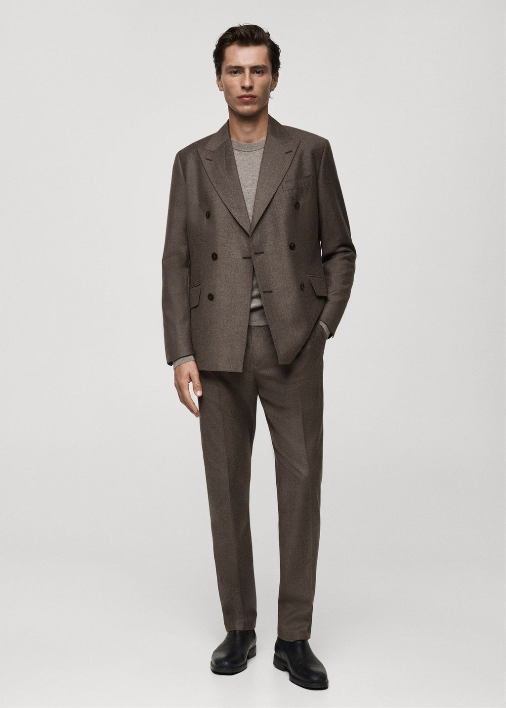 Tiavllya Fashion 2 Pieces Mens Suit Flat Double Breasted Tuxedos For Wedding (Blazer+Pants)