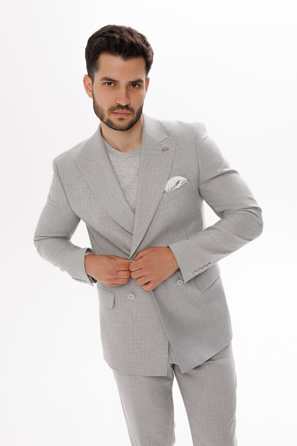 Tiavllya Fashion 2 Pieces Mens Suit Flat Double Breasted Tuxedos For Wedding (Blazer+Pants)