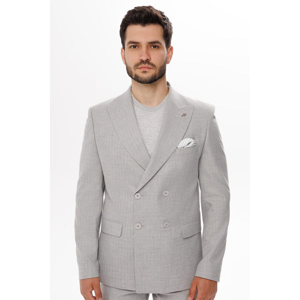 Tiavllya Fashion 2 Pieces Mens Suit Flat Double Breasted Tuxedos For Wedding (Blazer+Pants)