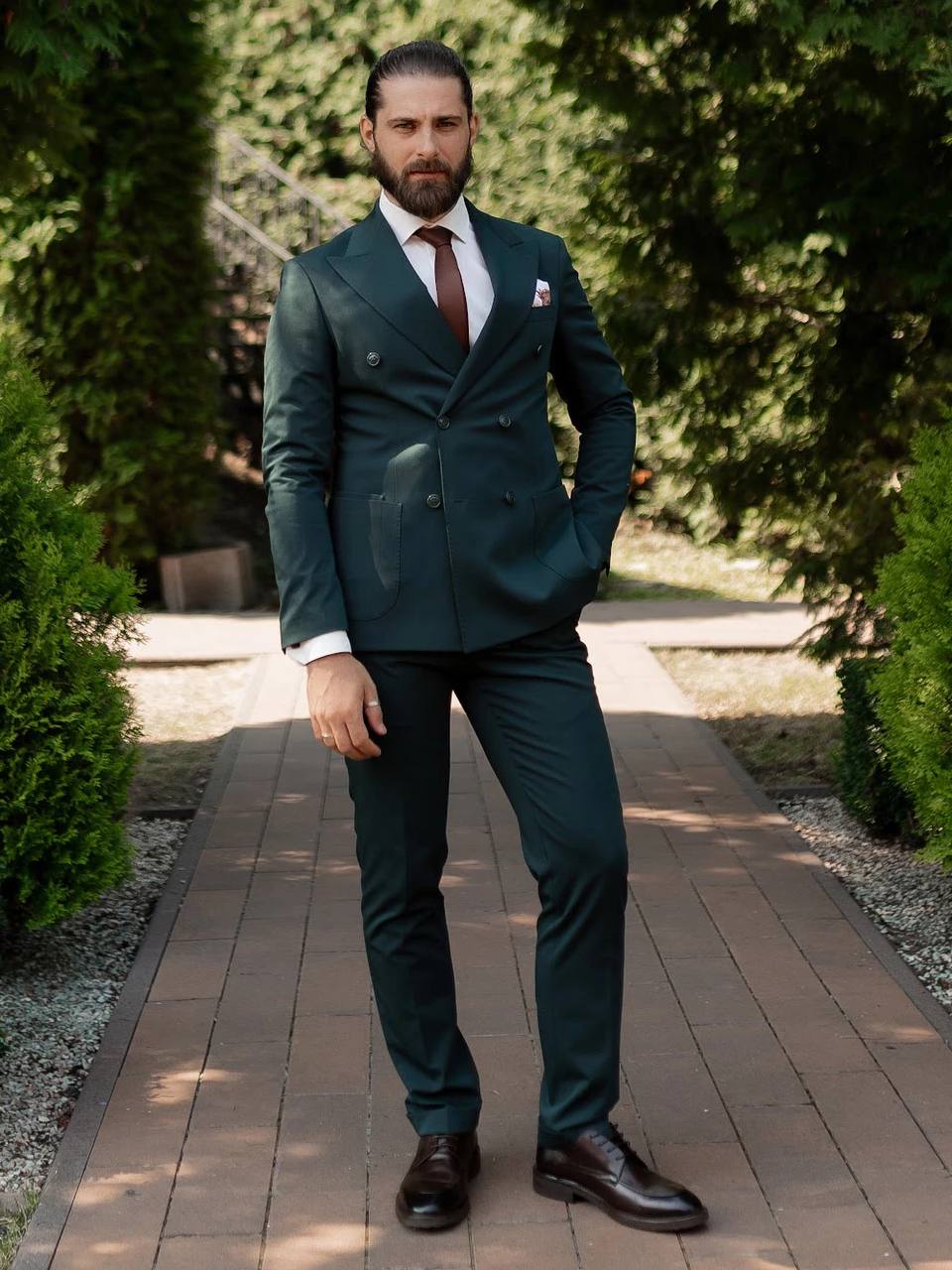 Tiavllya Fashion 2 Pieces Mens Suit Flat Double Breasted Tuxedos For Wedding (Blazer+Pants)