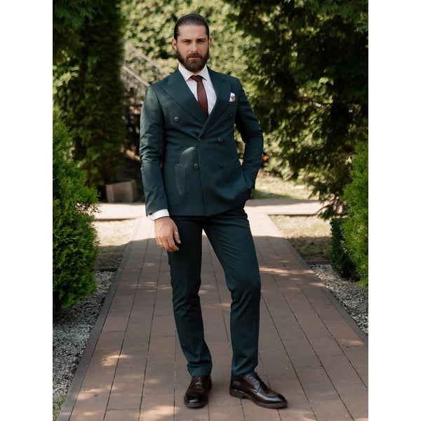 Tiavllya Fashion 2 Pieces Mens Suit Flat Double Breasted Tuxedos For Wedding (Blazer+Pants)
