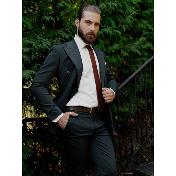 Tiavllya Fashion 2 Pieces Mens Suit Flat Double Breasted Tuxedos For Wedding (Blazer+Pants)