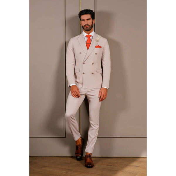 Tiavllya Fashion 2 Pieces Mens Suit Flat Double Breasted Tuxedos For Wedding (Blazer+Pants)