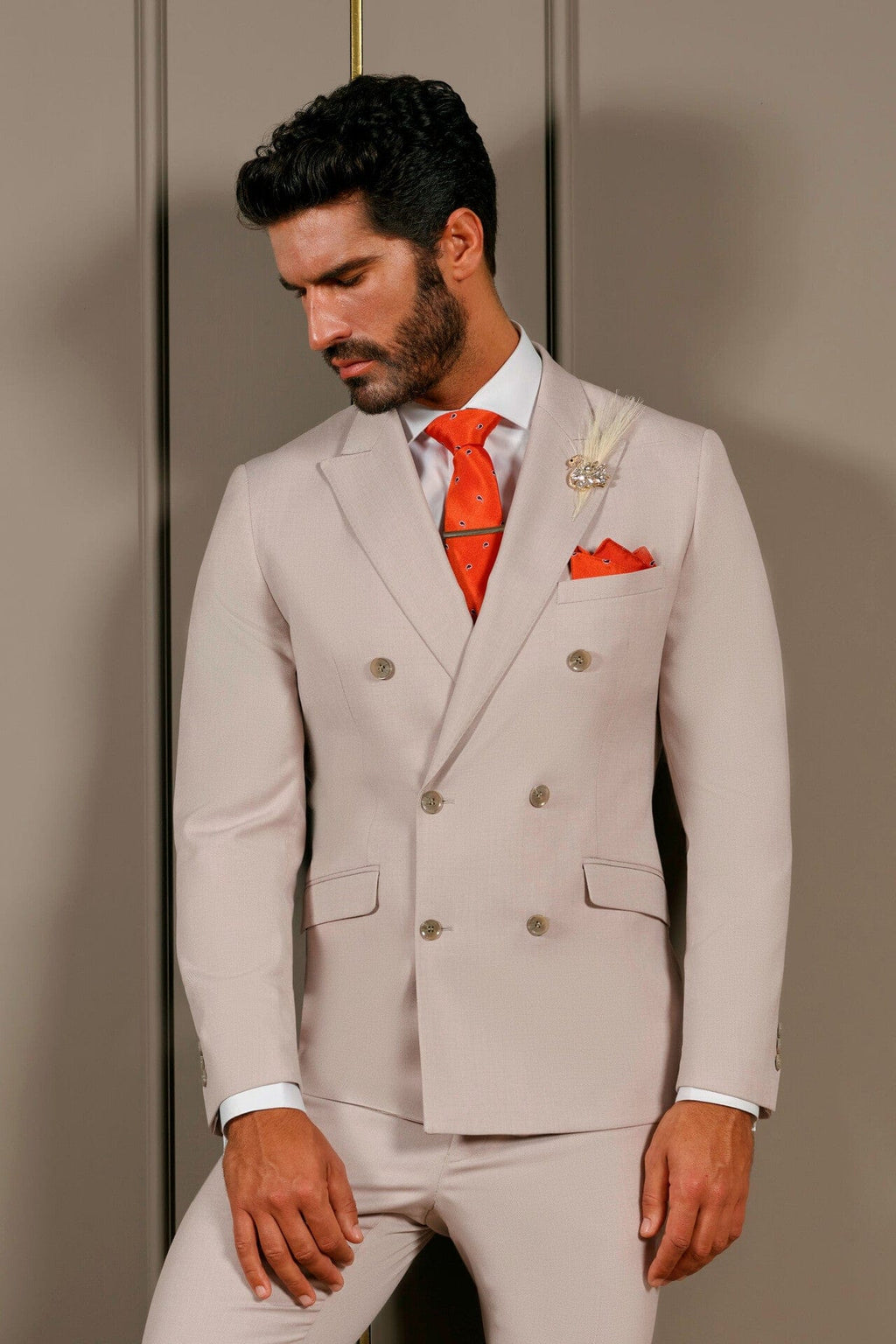 Tiavllya Fashion 2 Pieces Mens Suit Flat Double Breasted Tuxedos For Wedding (Blazer+Pants)