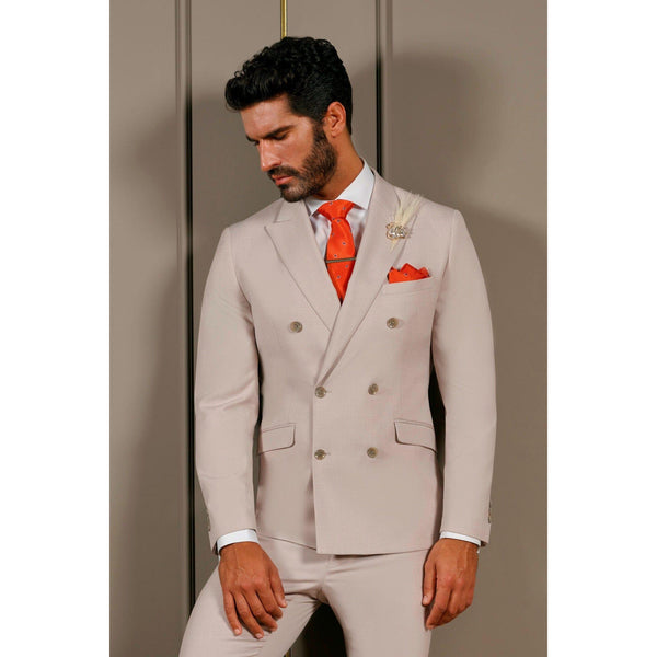 Tiavllya Fashion 2 Pieces Mens Suit Flat Double Breasted Tuxedos For Wedding (Blazer+Pants)