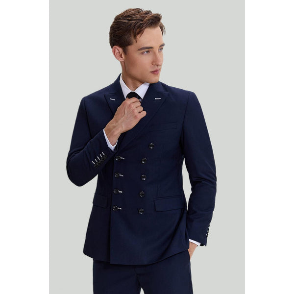 Tiavllya Fashion 2 Pieces Mens Suit Flat Double Breasted Tuxedos For Wedding (Blazer+Pants)