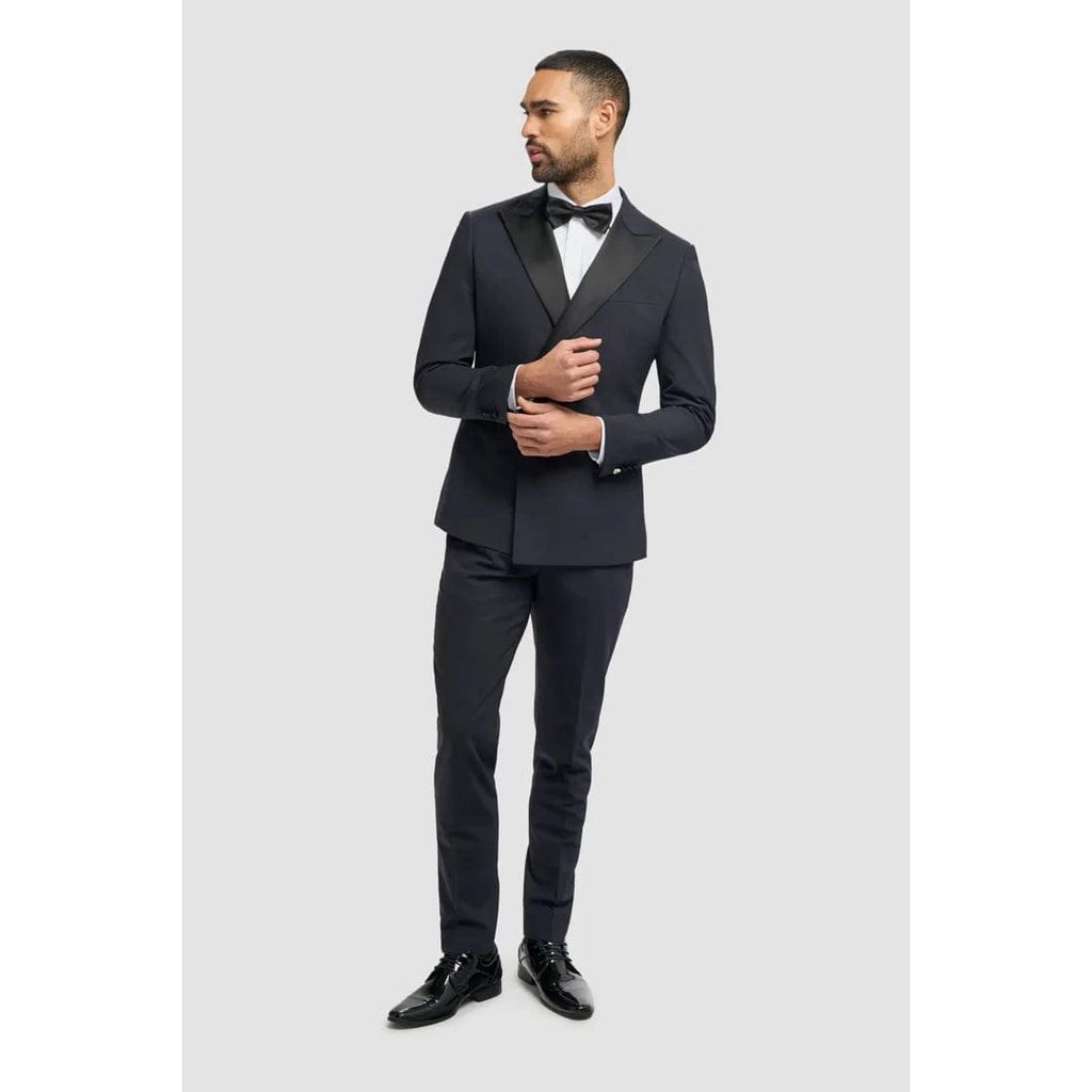 Tiavllya Fashion 2 Pieces Mens Suit Flat Double Breasted Tuxedos For Wedding (Blazer+Pants)