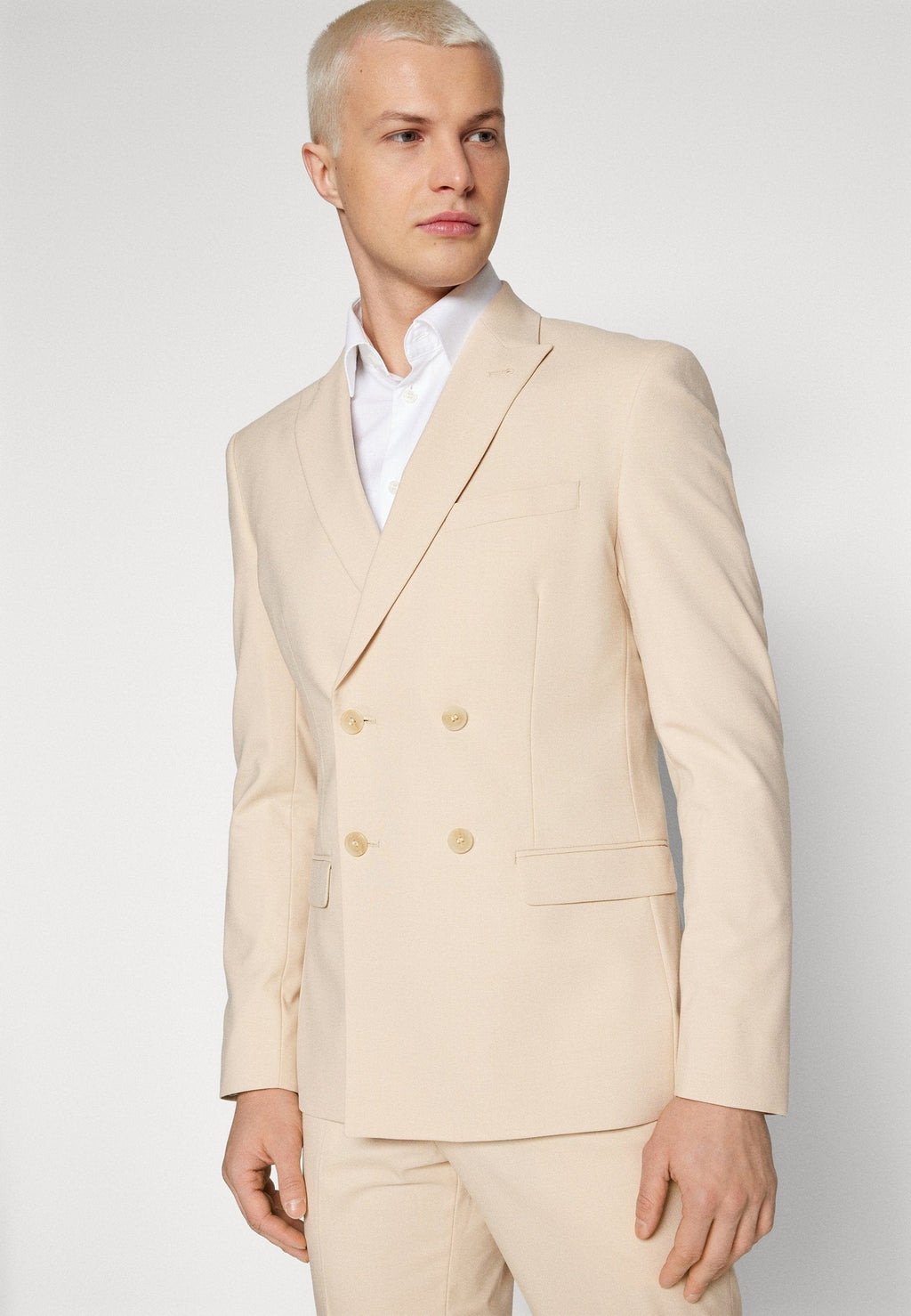 Tiavllya Fashion 2 Pieces Mens Suit Flat Peak Lapel Double Breasted Tuxedos For Wedding (Blazer+Pants)