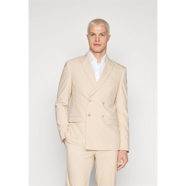 Tiavllya Fashion 2 Pieces Mens Suit Flat Peak Lapel Double Breasted Tuxedos For Wedding (Blazer+Pants)