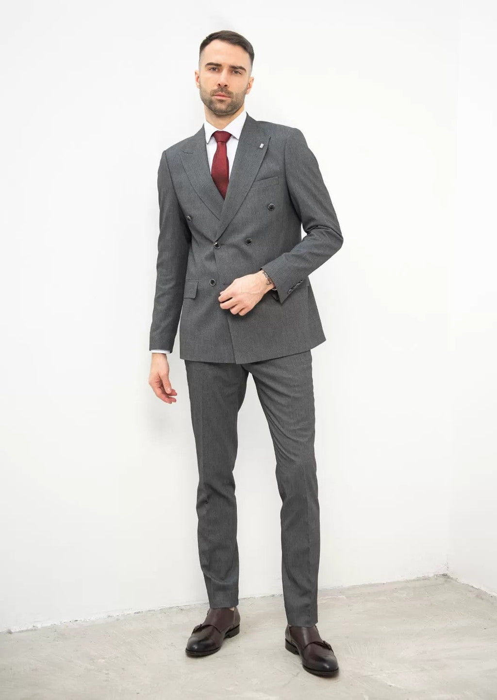 Tiavllya Fashion 2 Pieces Mens Suit Flat Peak Lapel Double Breasted Tuxedos For Wedding (Blazer+Pants)