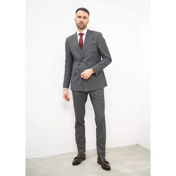 Tiavllya Fashion 2 Pieces Mens Suit Flat Peak Lapel Double Breasted Tuxedos For Wedding (Blazer+Pants)