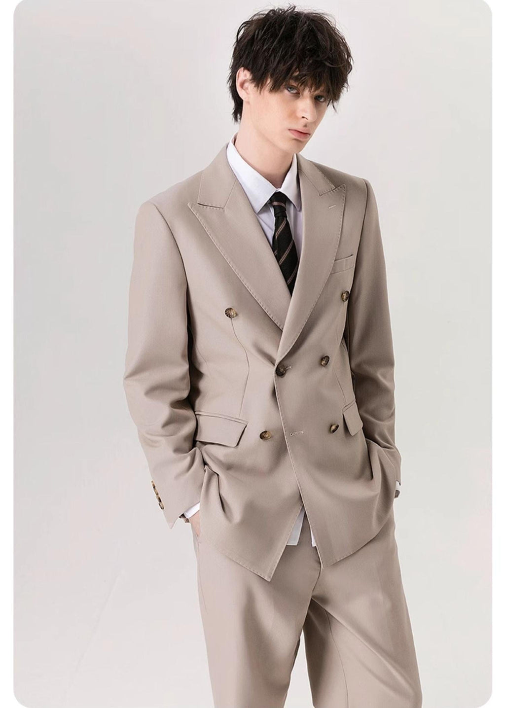 Tiavllya Fashion 2 Pieces Mens Suit Flat Peak Lapel Double Breasted Tuxedos For Wedding (Blazer+Pants)