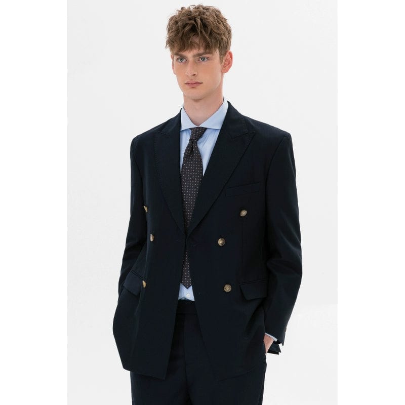 Tiavllya Fashion 2 Pieces Mens Suit Flat Peak Lapel Double Breasted Tuxedos For Wedding (Blazer+Pants)