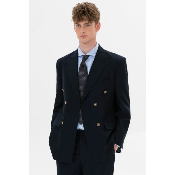 Tiavllya Fashion 2 Pieces Mens Suit Flat Peak Lapel Double Breasted Tuxedos For Wedding (Blazer+Pants)