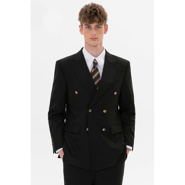 Tiavllya Fashion 2 Pieces Mens Suit Flat Peak Lapel Double Breasted Tuxedos For Wedding (Blazer+Pants)