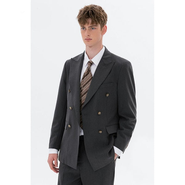 Tiavllya Fashion 2 Pieces Mens Suit Flat Peak Lapel Double Breasted Tuxedos For Wedding (Blazer+Pants)