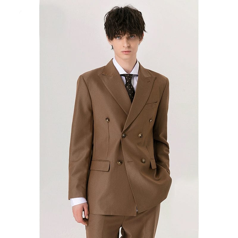 Tiavllya Fashion 2 Pieces Mens Suit Flat Peak Lapel Double Breasted Tuxedos For Wedding (Blazer+Pants)