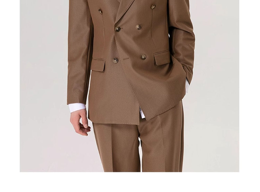 Tiavllya Fashion 2 Pieces Mens Suit Flat Peak Lapel Double Breasted Tuxedos For Wedding (Blazer+Pants)