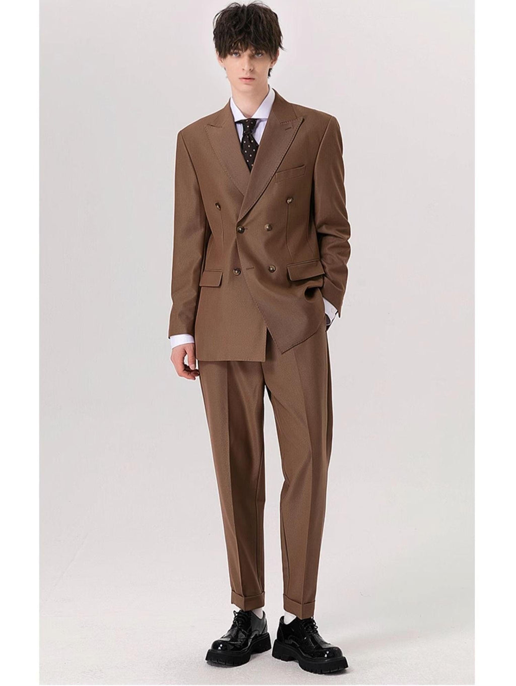 Tiavllya Fashion 2 Pieces Mens Suit Flat Peak Lapel Double Breasted Tuxedos For Wedding (Blazer+Pants)