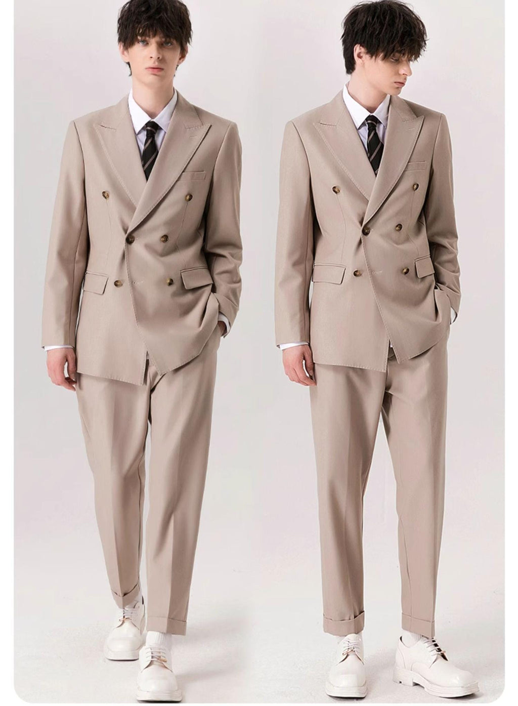 Tiavllya Fashion 2 Pieces Mens Suit Flat Peak Lapel Double Breasted Tuxedos For Wedding (Blazer+Pants)