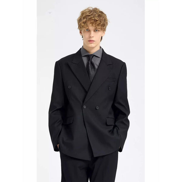 Tiavllya Fashion 2 Pieces Mens Suit Flat Peak Lapel Double Breasted Tuxedos For Wedding (Blazer+Pants)