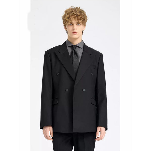 Tiavllya Fashion 2 Pieces Mens Suit Flat Peak Lapel Double Breasted Tuxedos For Wedding (Blazer+Pants)