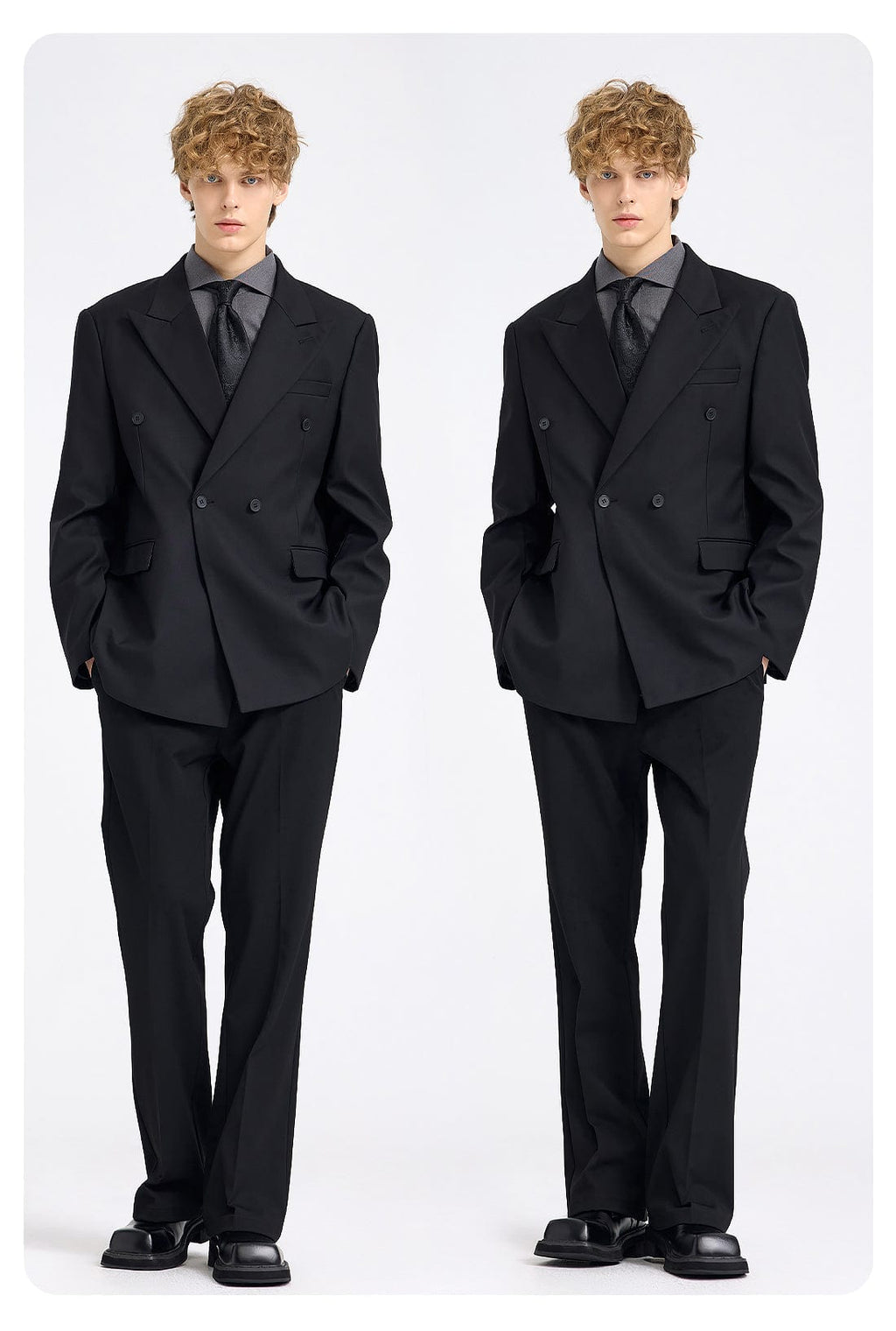 Tiavllya Fashion 2 Pieces Mens Suit Flat Peak Lapel Double Breasted Tuxedos For Wedding (Blazer+Pants)