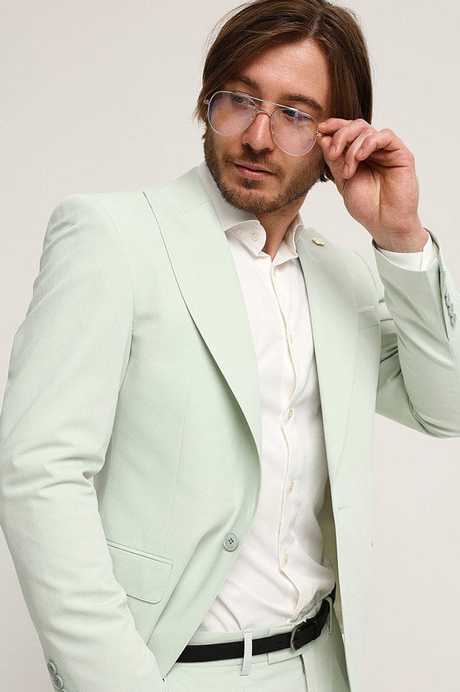 Tiavllya Fashion 2 Pieces Mens Suit Flat Peak Lapel Tuxedos For Wedding (Blazer+Pants)