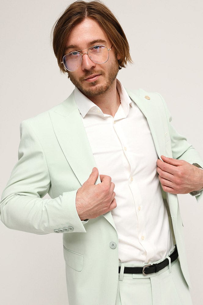 Tiavllya Fashion 2 Pieces Mens Suit Flat Peak Lapel Tuxedos For Wedding (Blazer+Pants)