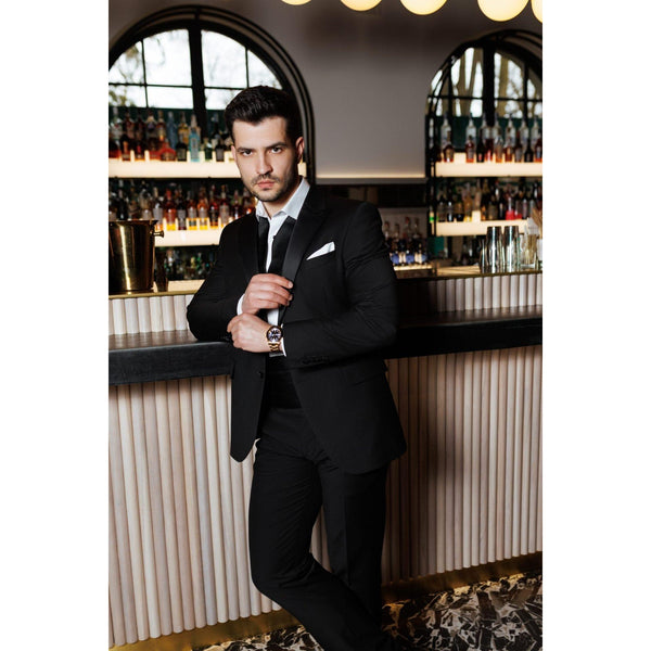 Tiavllya Fashion 2 Pieces Mens Suit Flat Peak Lapel Tuxedos For Wedding (Blazer+Pants)