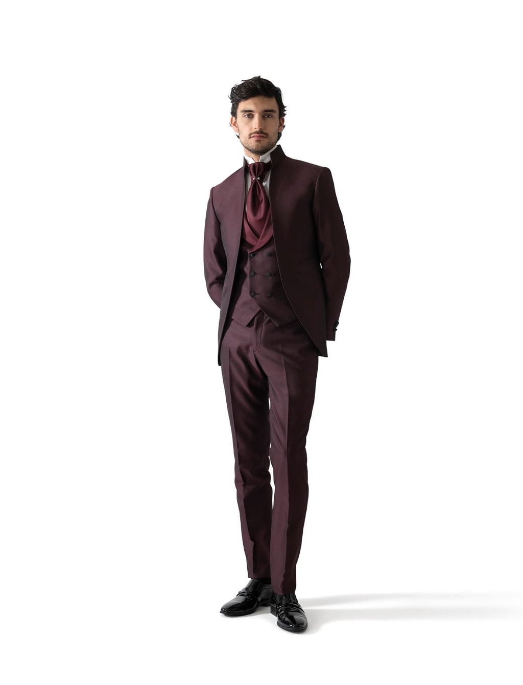 Tiavllya Fashion 3 Piece Men's Slim Fit Solid Color Stand Collar Wedding Suit (Blazer+vest+Pants)