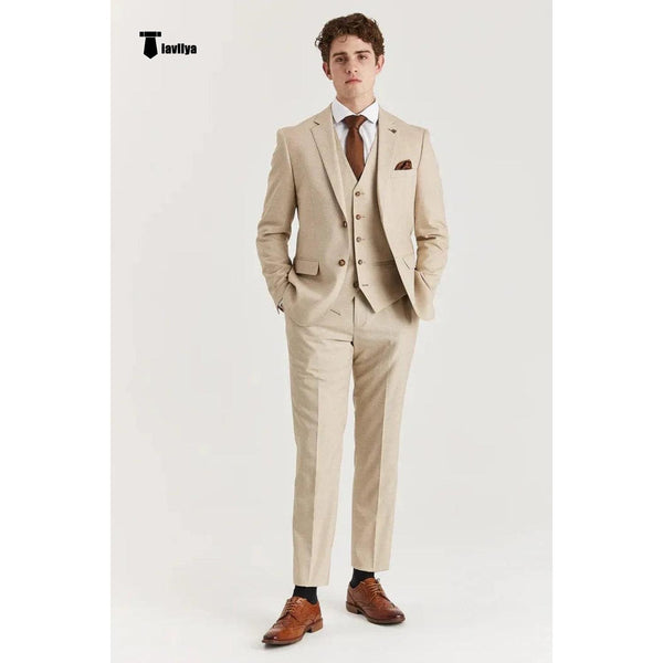 Tiavllya Fashion 3 Pieces Mens Suit Flat Notch Lapel Tuxedos (Blazer+vest+Pants)