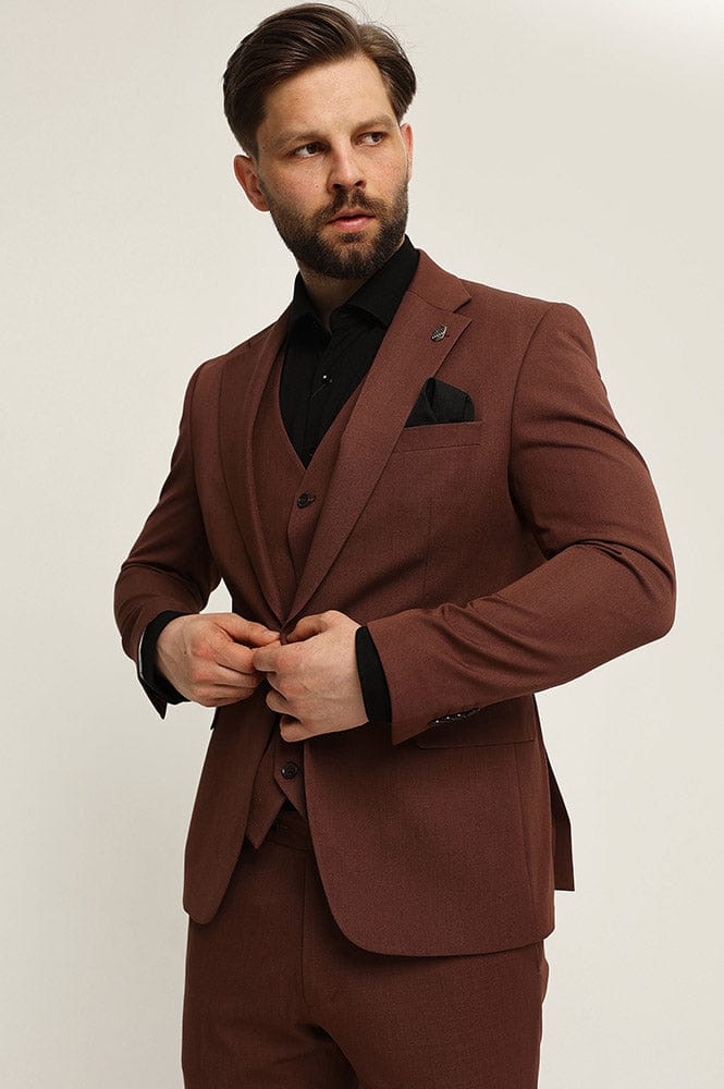 Tiavllya Fashion 3 Pieces Mens Suit Flat Notch Lapel Tuxedos (Blazer+vest+Pants)