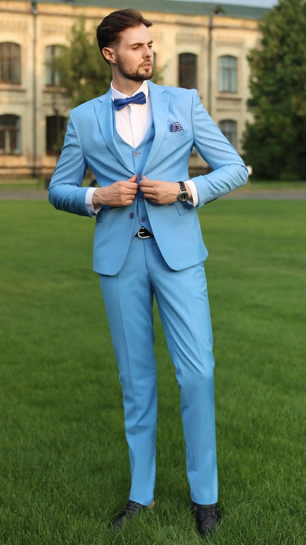 Tiavllya Fashion 3 Pieces Mens Suit Flat Notch Lapel Tuxedos (Blazer+vest+Pants)