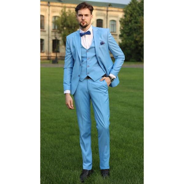 Tiavllya Fashion 3 Pieces Mens Suit Flat Notch Lapel Tuxedos (Blazer+vest+Pants)