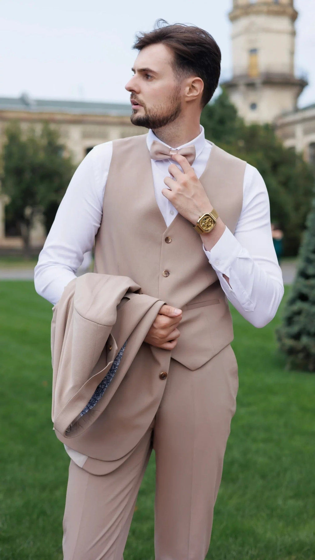 Tiavllya Fashion 3 Pieces Mens Suit Flat Notch Lapel Tuxedos (Blazer+vest+Pants)