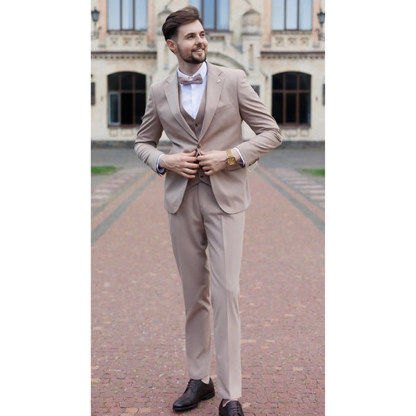 Tiavllya Fashion 3 Pieces Mens Suit Flat Notch Lapel Tuxedos (Blazer+vest+Pants)
