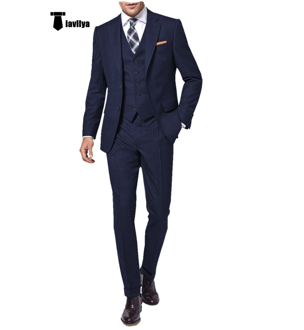 Tiavllya Fashion 3 Pieces Mens Suit Flat Notch Lapel Tuxedos For Wedding (Blazer+vest+Pants)