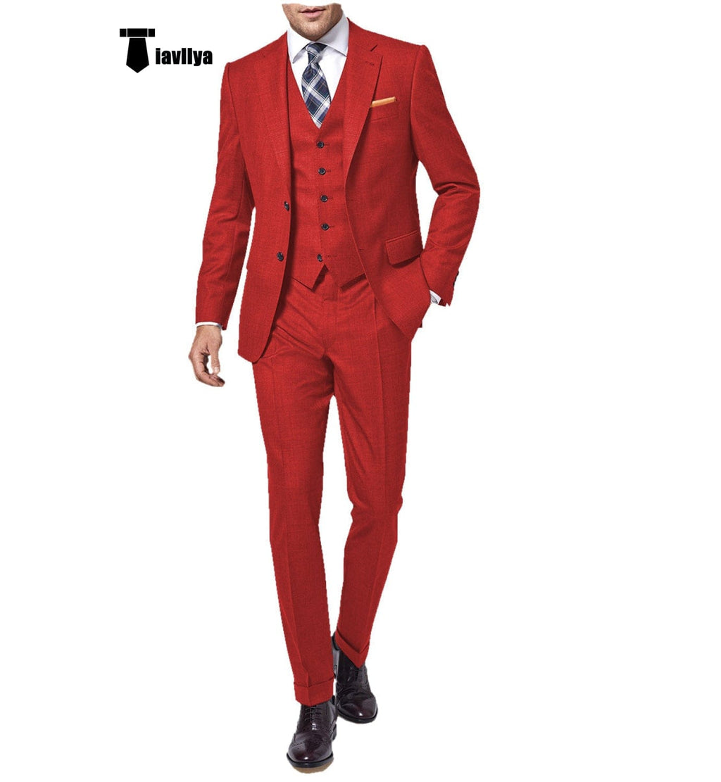 Tiavllya Fashion 3 Pieces Mens Suit Flat Notch Lapel Tuxedos For Wedding (Blazer+vest+Pants)