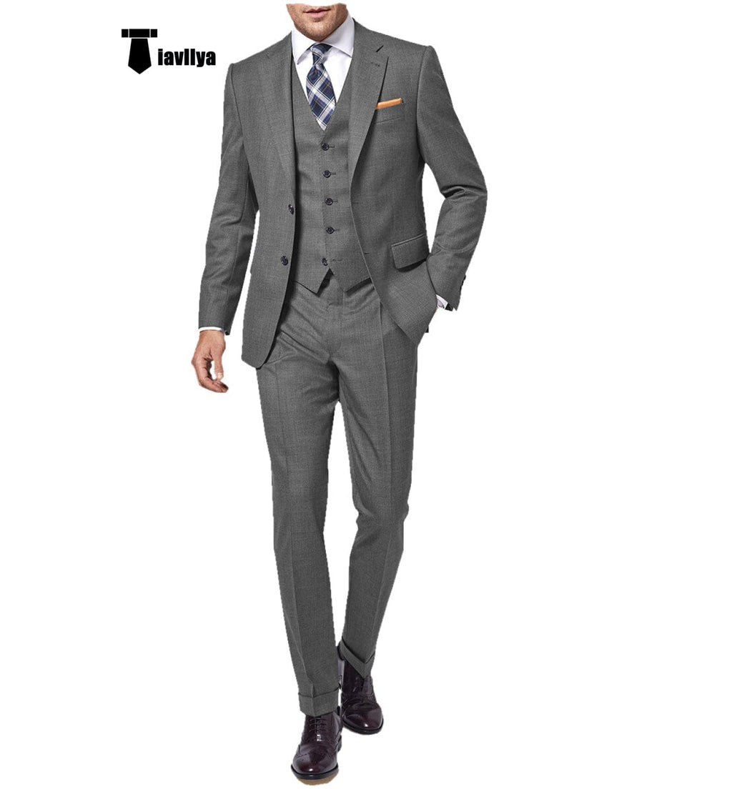 Tiavllya Fashion 3 Pieces Mens Suit Flat Notch Lapel Tuxedos For Wedding (Blazer+vest+Pants)