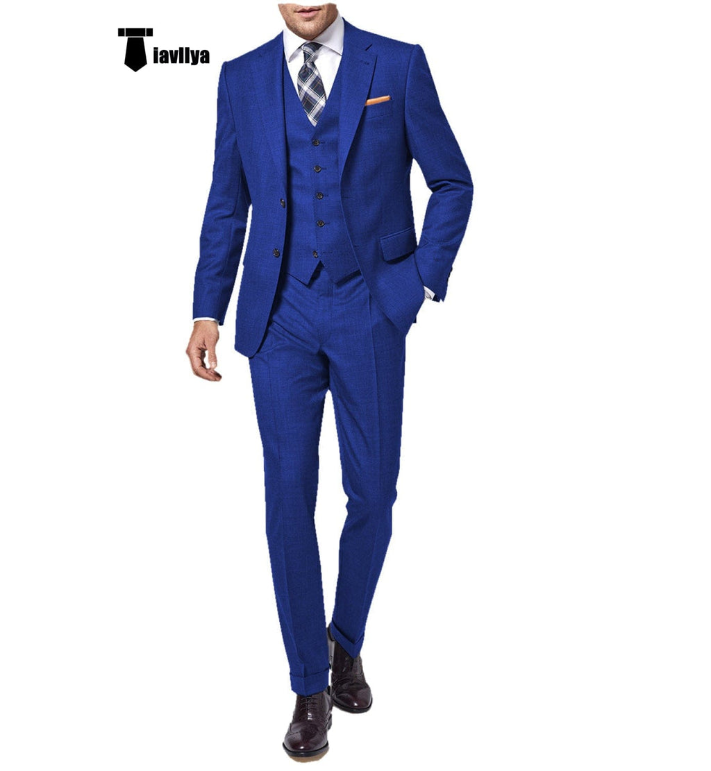 Tiavllya Fashion 3 Pieces Mens Suit Flat Notch Lapel Tuxedos For Wedding (Blazer+vest+Pants)