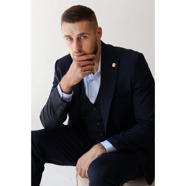Tiavllya Fashion 3 Pieces Mens Suit Flat Peak Lapel Tuxedos (Blazer+vest+Pants)